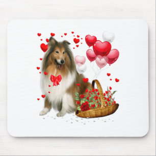 Rough Collie Heart Balloon Happy Valentine Day Dog Mouse Pad