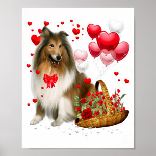 Rough Collie Heart Balloon Happy Valentine Day Dog Poster
