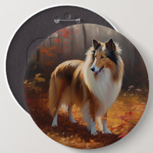 Rough Collie in Autumn Leaves Fall Inspire 6 Inch Round Button