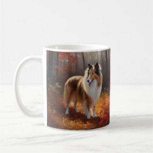 Rough Collie in Autumn Leaves Fall Inspire Coffee Mug
