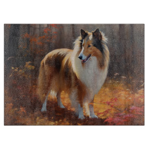 Rough Collie in Autumn Leaves Fall Inspire Cutting Board