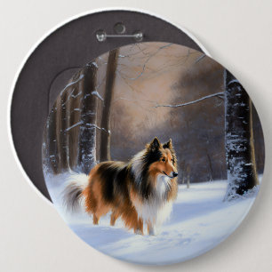 Rough Collie Let It Snow Christmas 6 Inch Round Button