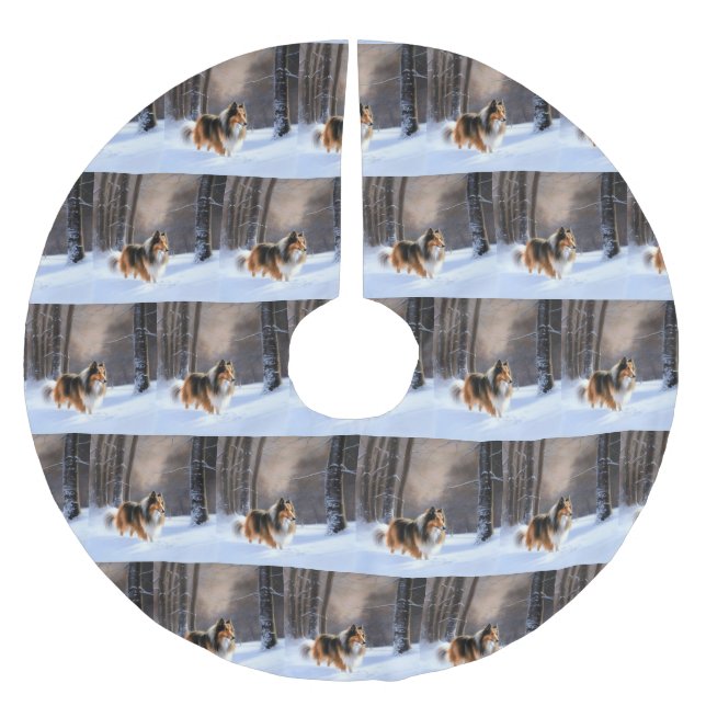 Rough Collie Let It Snow Christmas Brushed Polyester Tree Skirt (Front)