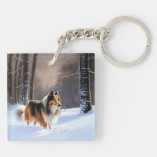 Rough Collie Let It Snow Christmas Keychain