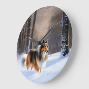Rough Collie Let It Snow Christmas Large Clock