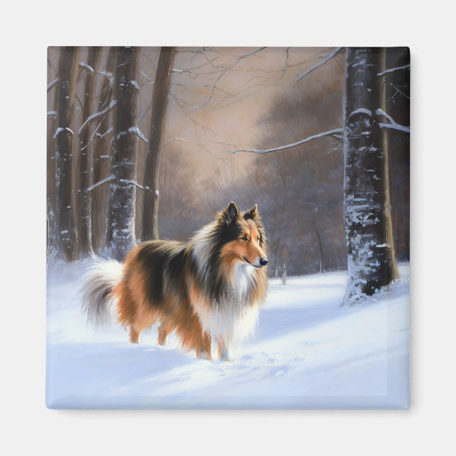 Rough Collie Let It Snow Christmas Magnet (Front)