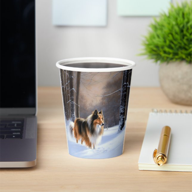 Rough Collie Let It Snow Christmas Paper Cups (Insitu)