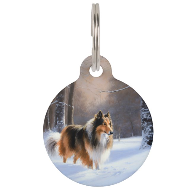 Rough Collie Let It Snow Christmas Pet Tag (Front)