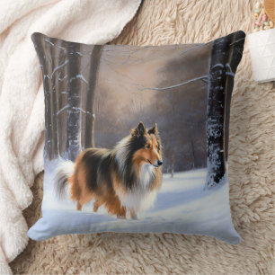 Rough Collie Let It Snow Christmas Throw Pillow