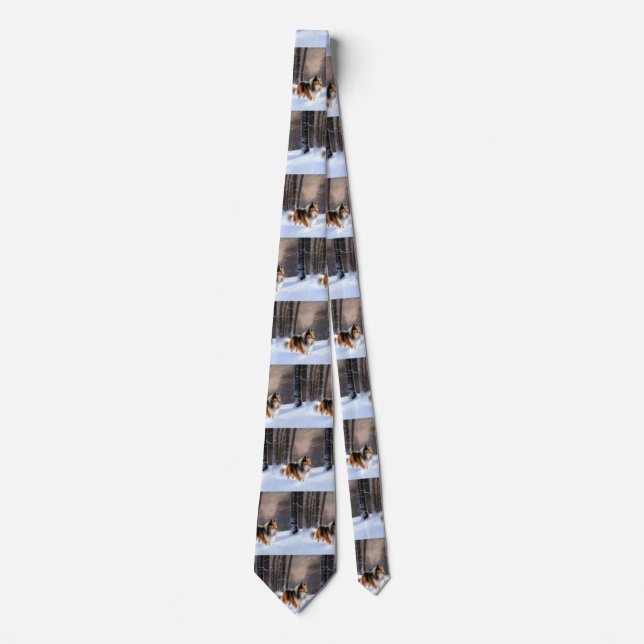 Rough Collie Let It Snow Christmas Tie (Front)