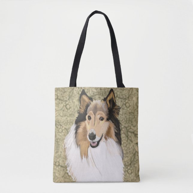 Rough Collie on a Brown Floral background Tote Bag (Front)