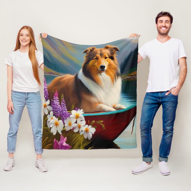 Rough Collie on a Paddle: A Scenic Adventure Fleece Blanket (In Situ)