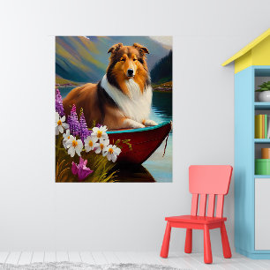 Rough Collie on a Paddle: A Scenic Adventure Poster
