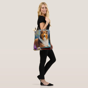 Rough Collie on a Paddle: A Scenic Adventure Tote Bag