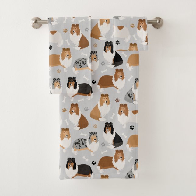 Rough Collie Paws and Bones Bath Towel Set (Insitu)