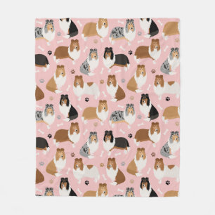 Rough Collie Paws and Bones Fleece Blanket