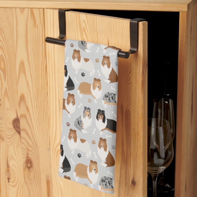 Rough Collie Paws and Bones Kitchen Towel (Thirds Fold)