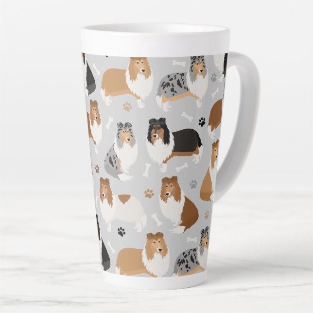 Rough Collie Paws and Bones Latte Mug (Right Angle)