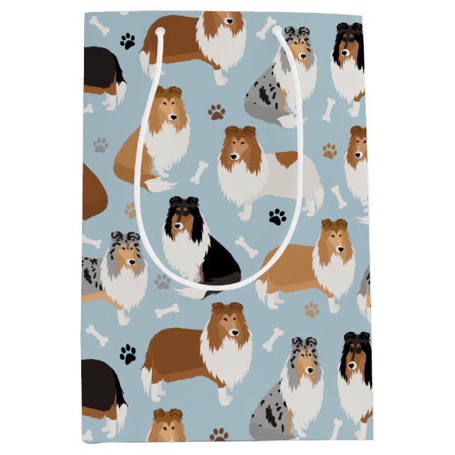 Rough Collie Paws and Bones Medium Gift Bag (Front)