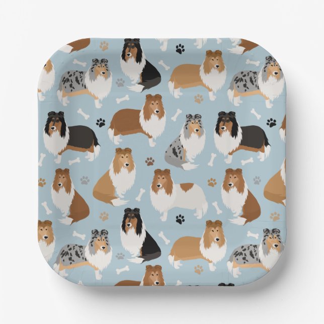 Rough Collie Paws and Bones Paper Plates (Front)