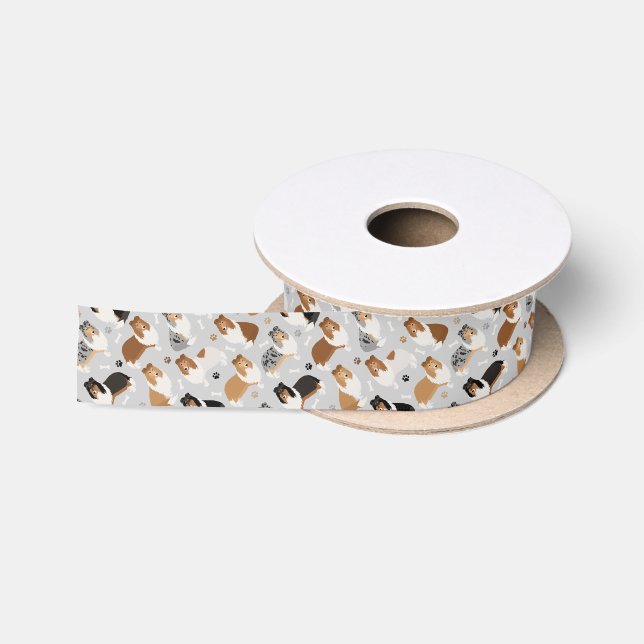 Rough Collie Paws and Bones Satin Ribbon (Spool)