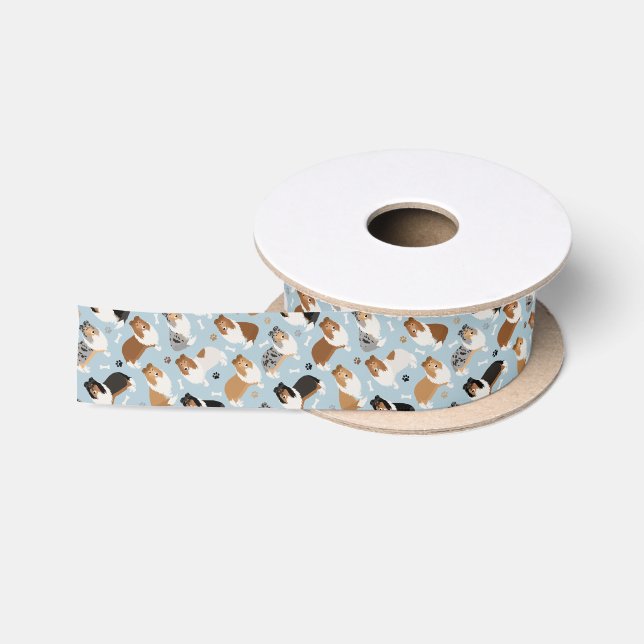 Rough Collie Paws and Bones Satin Ribbon (Spool)