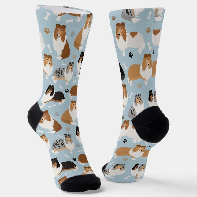 Rough Collie Paws and Bones Socks (Angled)