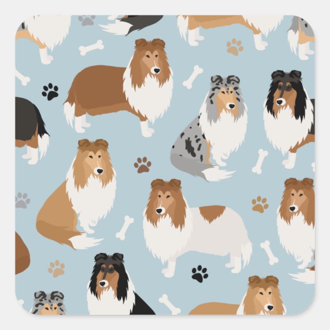 Rough Collie Paws and Bones Square Sticker (Front)