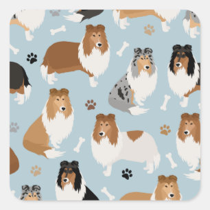 Rough Collie Paws and Bones Square Sticker