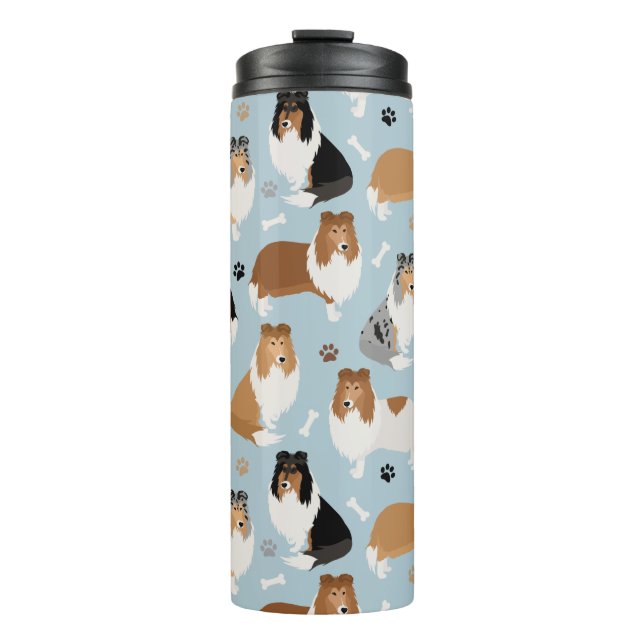 Rough Collie Paws and Bones Thermal Tumbler (Front)