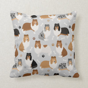 Rough Collie Paws and Bones Throw Pillow