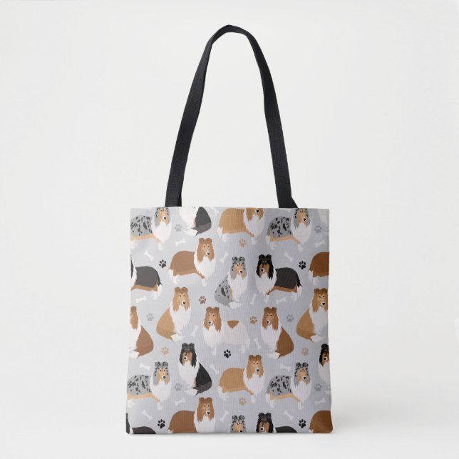 Rough Collie Paws and Bones Tote Bag (Front)
