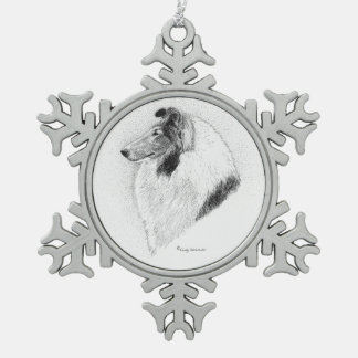 Rough Collie Pen and Ink - Juliet Vs VAlley Fever Snowflake Pewter Christmas Ornament