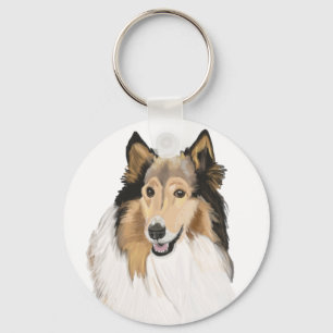 Rough Collie portrait Double sided Keychain