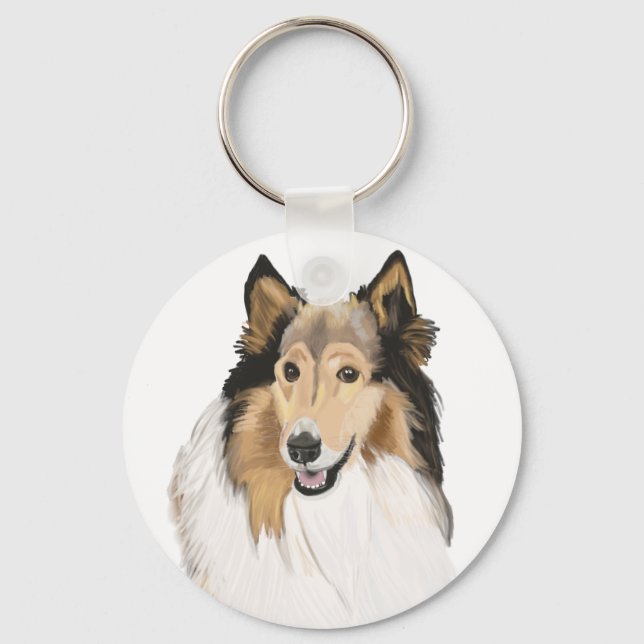 Rough Collie portrait Double sided Keychain (Front)