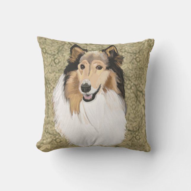 Rough Collie Portrait Throw Pillow (Front)
