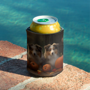 Rough Collie Puppy Autumn Delight Pumpkin  Can Cooler