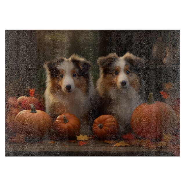 Rough Collie Puppy Autumn Delight Pumpkin  Cutting Board (Front)