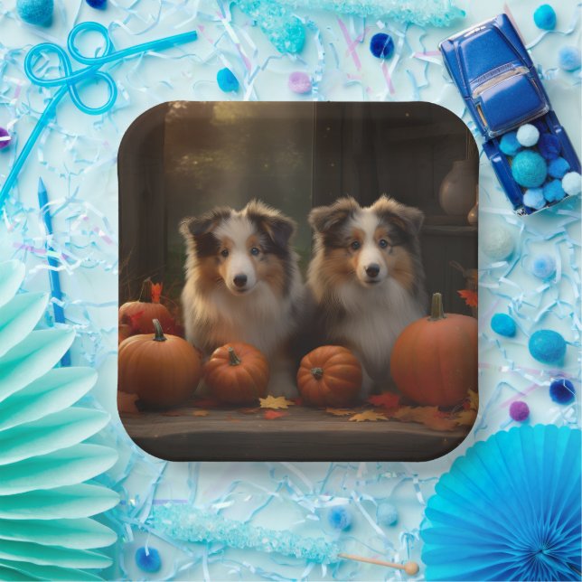 Rough Collie Puppy Autumn Delight Pumpkin  Paper Plate (Party)