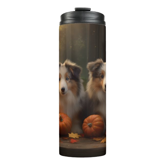 Rough Collie Puppy Autumn Delight Pumpkin  Thermal Tumbler (Front)