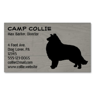 Rough Collie Silhouette Dog Breed Wood Print Magnetic Business Card