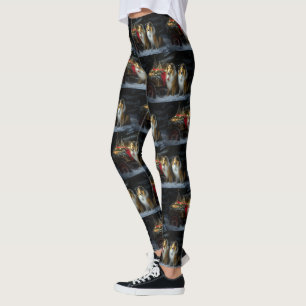 Rough Collie Snowy Sleigh Christmas Decor Leggings