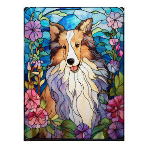 Rough Collie Stained Glass Window Poster
