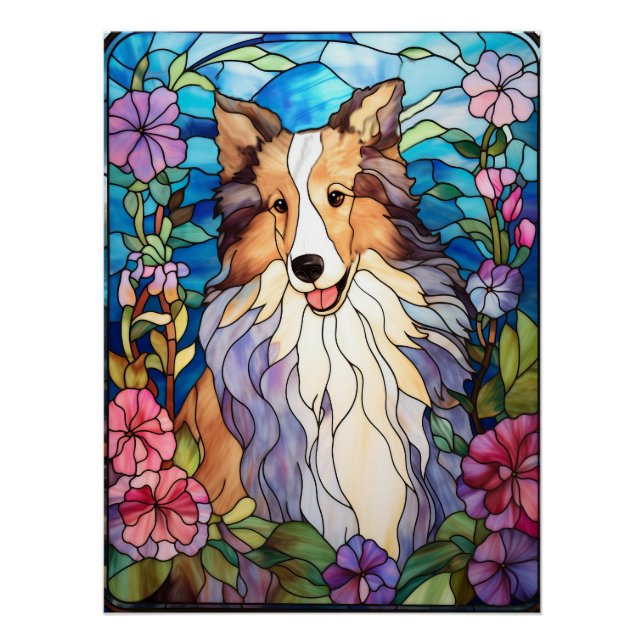 Rough Collie Stained Glass Window Poster (Front)