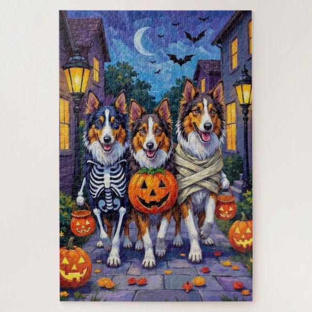 Rough Collie Trick-or-Treating Halloween Costumes Jigsaw Puzzle (Vertical)