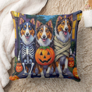Rough Collie Trick-or-Treating Halloween Costumes Throw Pillow