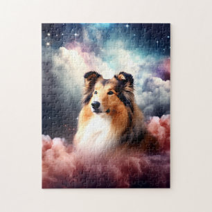 Rough Collie with Cloud Space Background Jigsaw Puzzle