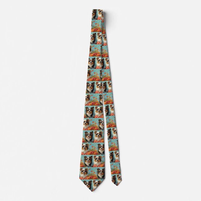 Rough Collie with Heart Roses Valentine's Day Tie (Front)