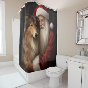 Rough Collie With Santa Claus Festive Christmas 