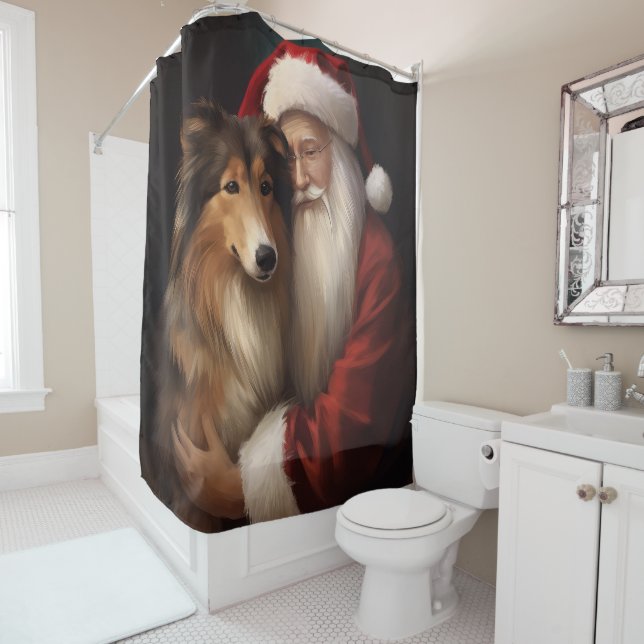 Rough Collie With Santa Claus Festive Christmas  (In Situ)